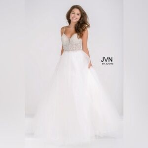 JVN Prom Collection White Beaded Gown